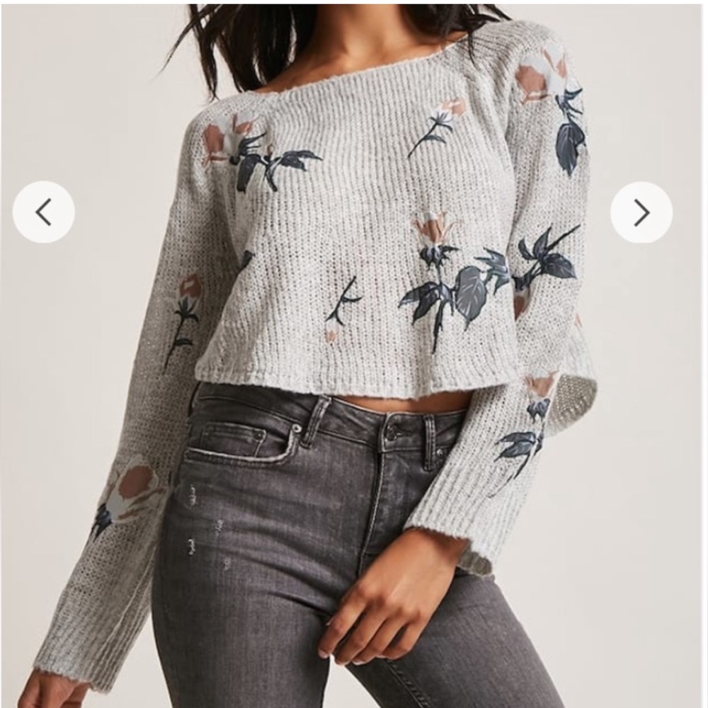 Warm Knit Floral Embroidered Cropped Sweater • free people